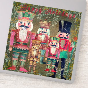 Pegatina Cinco Nutcrackers Felices Fiestas Colorantes
