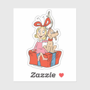 Pegatina Cindy Lou Who y Max en un regalo