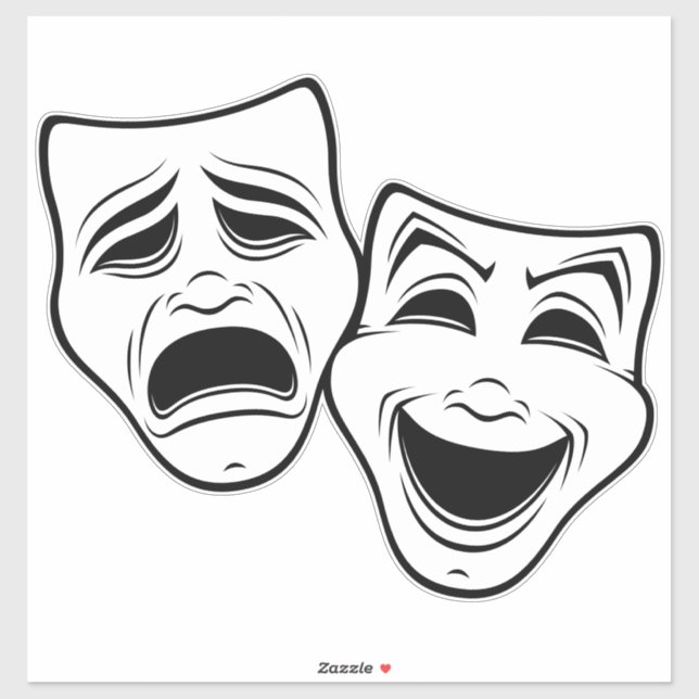Pegatina Cine De Comedia Y Tragedia Enmascara La Línea Negr (Hoja)