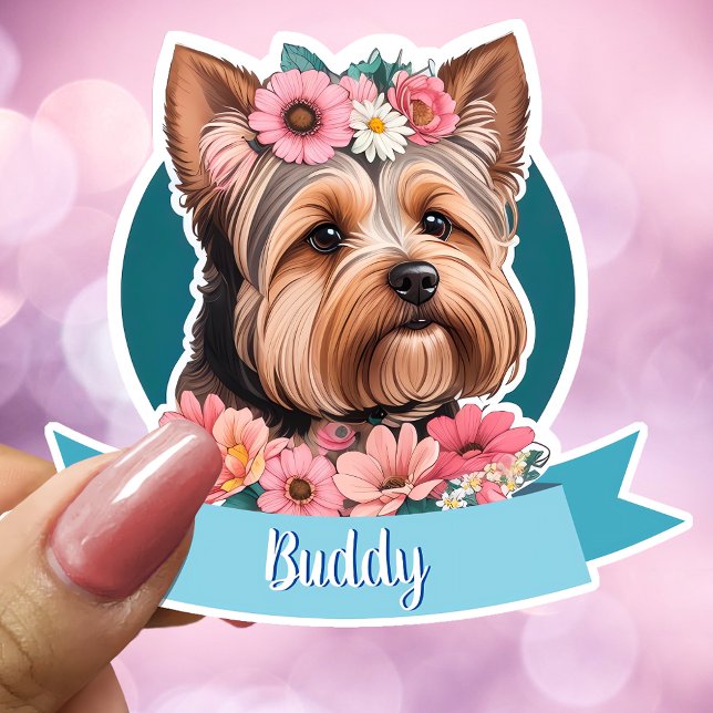 Pegatina Cinta azul, Yorkshire y personalizado de flores ro (Subido por el creador)