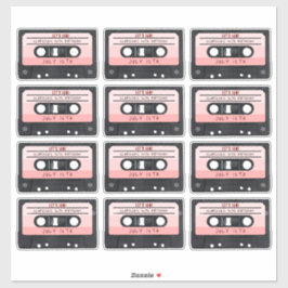 Pegatina Cinta Cassette Fiesta de Cumpleaños Retro Rosa