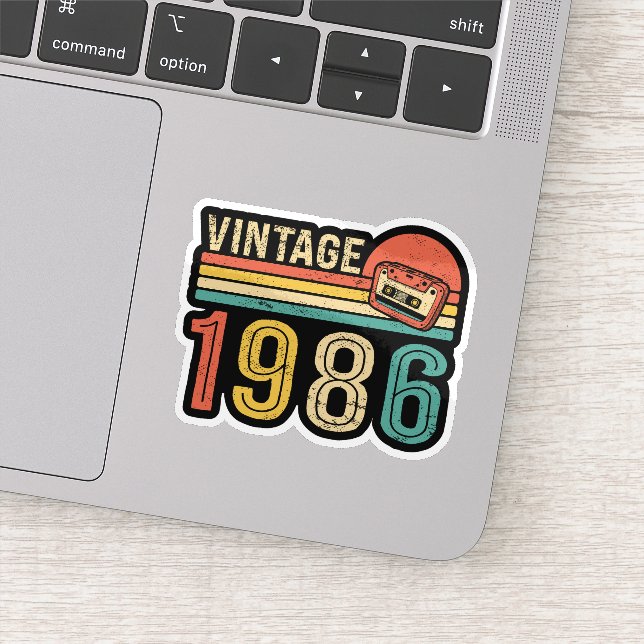 Pegatina Cinta de casete de cumpleaños retro 1986 Nostálgic (Detalle)