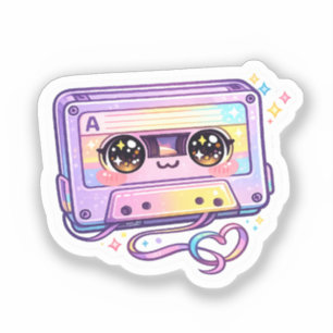 Pegatina Cinta de casete retro Kawaii linda Pastel Púrpura