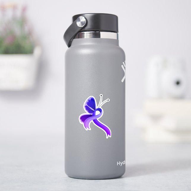 Pegatina Cinta de sensibilización azul y púrpura mariposa c (hidrofrasco)