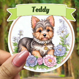 Pegatina Cinta verde, Yorkshire y personalizado de flores d