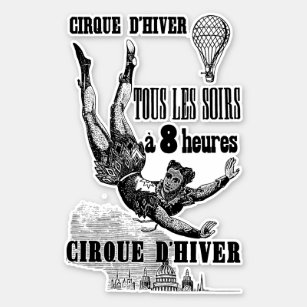Pegatina Circo francés Acrobat volando trapeze Arte de époc
