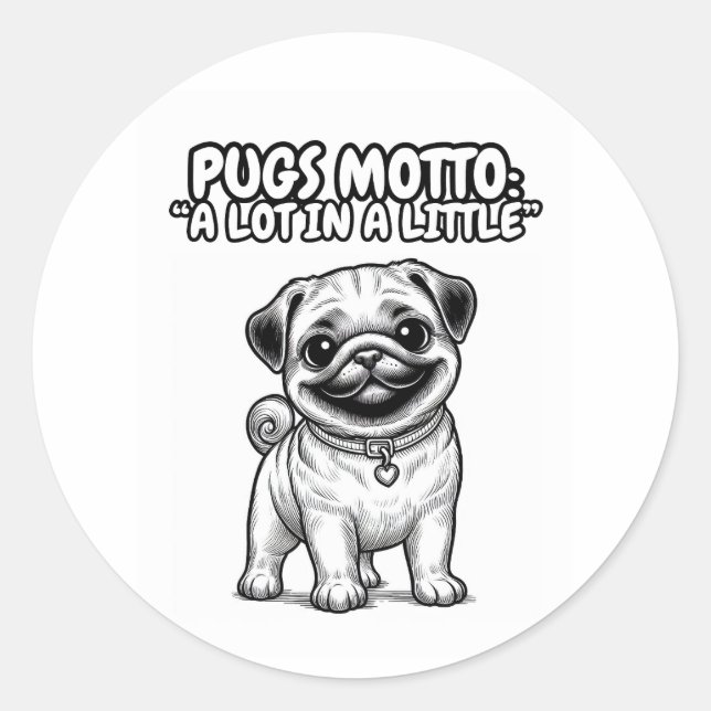 Pegatina circular clásico con pug que trae alegría (Anverso)