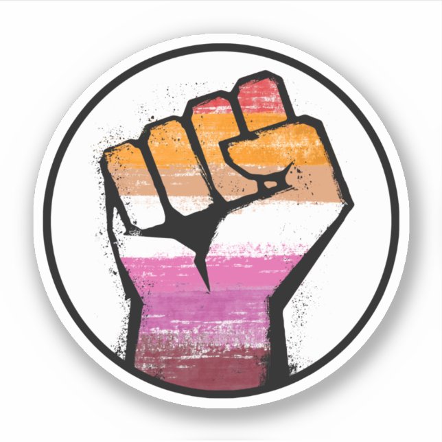Pegatina Círculo del Puño del Orgullo Lesbiano (Anverso)