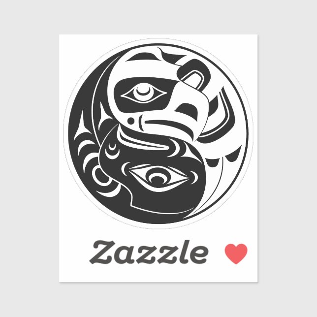 Pegatina Círculo Haida Thunderbird Negro Y Águila Blanca (Hoja)