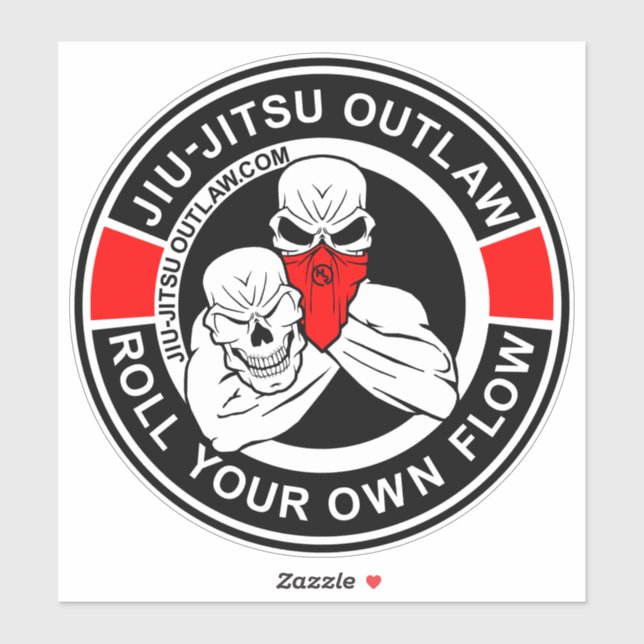 Pegatina Círculo Jiu-Jitsu - NegroRojo-2D (Hoja)