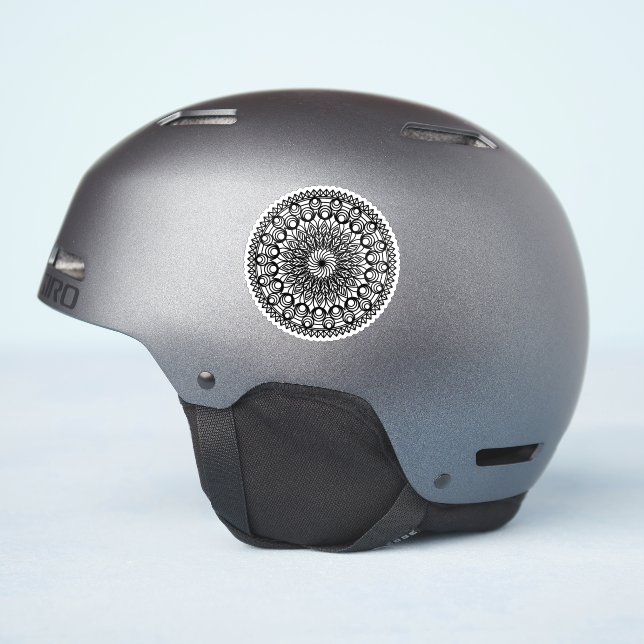 Pegatina Círculos de Mandala Negra y hojas (Lado del casco)