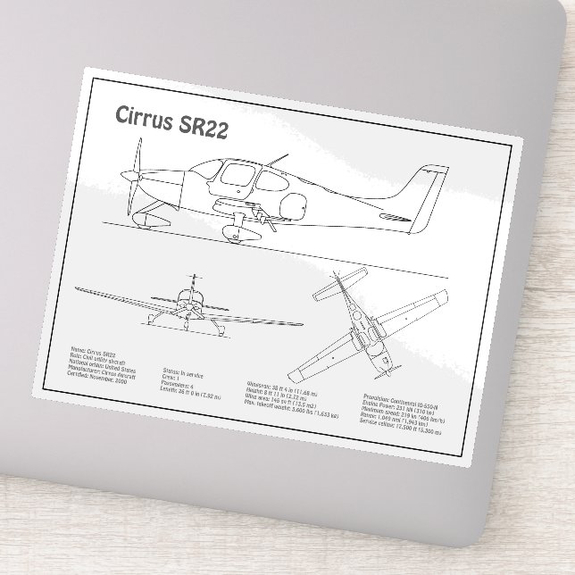 Pegatina Cirrus SR22 - Planes de dibujo del plano aéreo BD (Detalle)