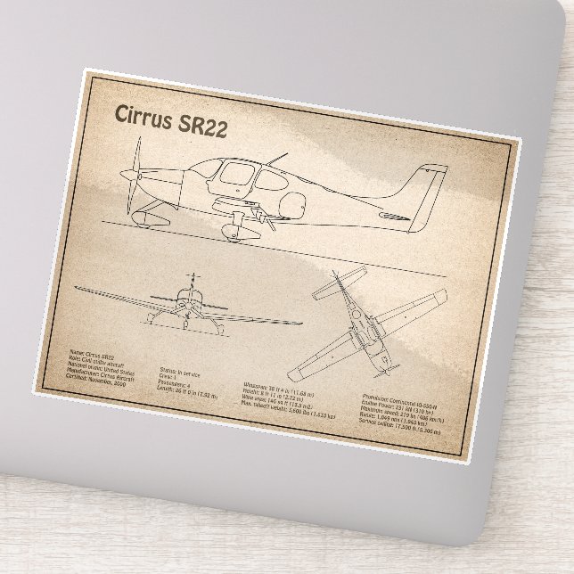 Pegatina Cirrus SR22 - Planes de dibujo del plano aéreo SD (Detalle)