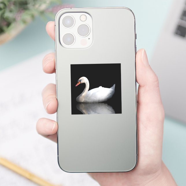 Pegatina cisne blanco sobre negro (Teléfono)