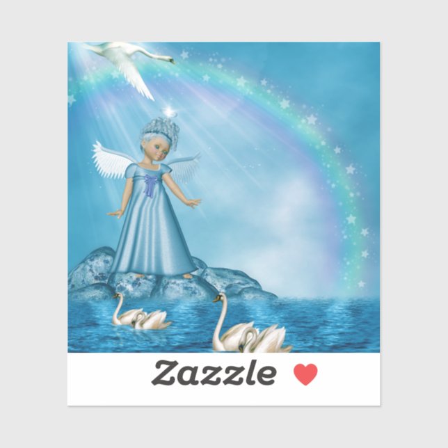 Pegatina Cisnes Blancos Y Ángel (Hoja)