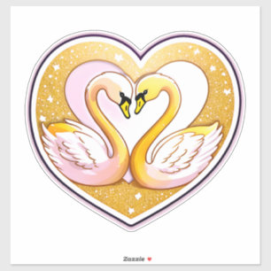 Pegatina Cisnes de Boda Hermosos con Anillos de Oro
