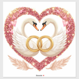 Pegatina Cisnes de Boda Románticos con Anillos de Oro