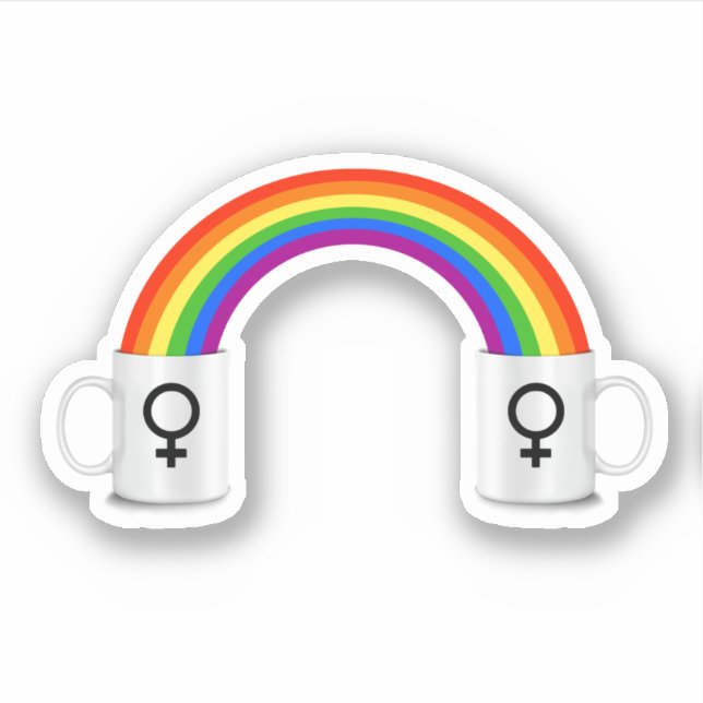 Pegatina Cita de café con arcoíris lésbico (Anverso)