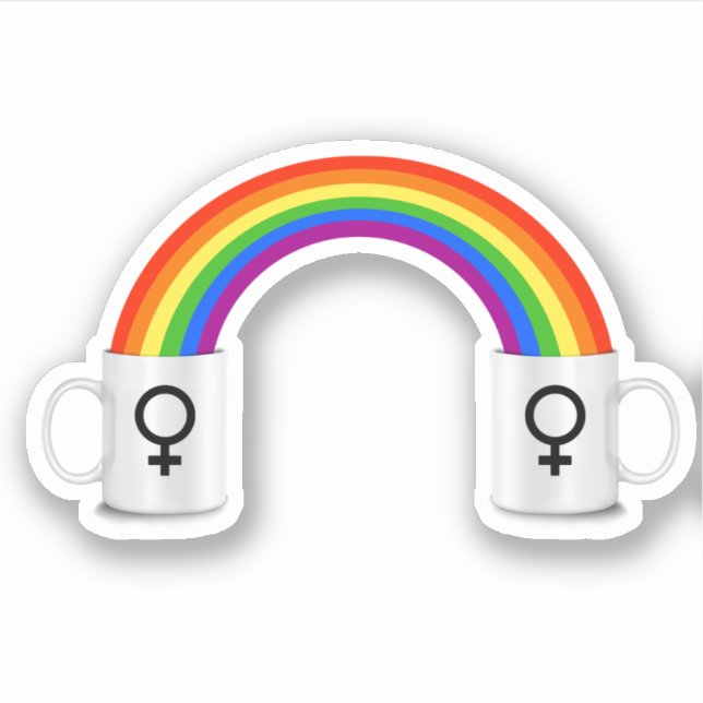 Pegatina Cita de café con arcoíris lésbico (Anverso)