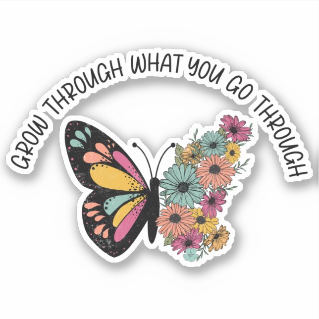 Pegatina Cita de flores de mariposa inspiradora (Anverso)