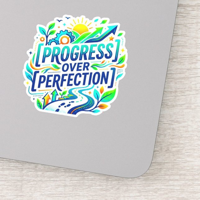 Pegatina Cita de progreso sobre perfección, profesor imperm (progress over perfection student decal, motivational quote graphic vinyl sticker)