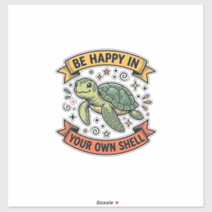 Pegatina Cita de Tortuga Feliz Diseño de Grabado Vintage_1