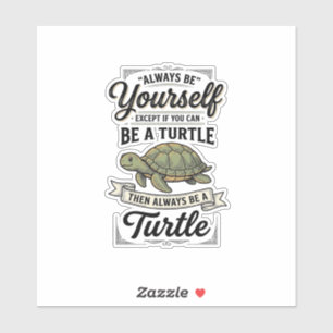 Pegatina Cita Divertida de Tortuga Diseño de Grabado Vintag