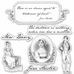 Pegatina Citas y grabados de Jane Austen del vintage