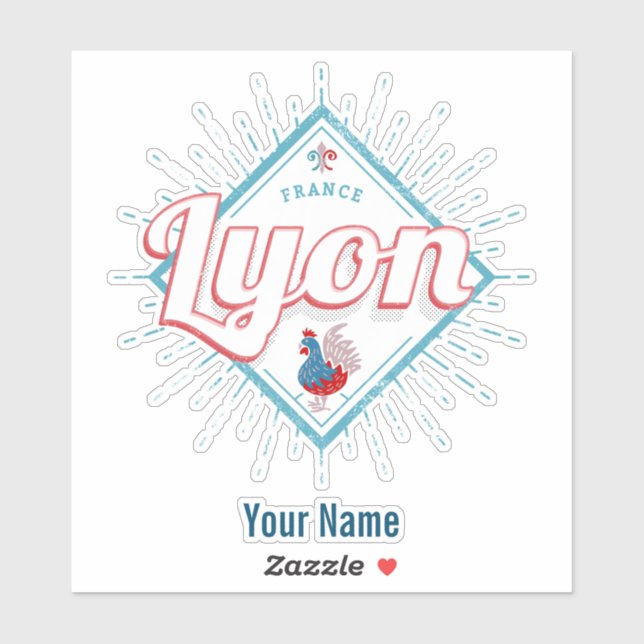 Pegatina Ciudad de Lyon Francia retro rooster recuerdo vint (Hoja)
