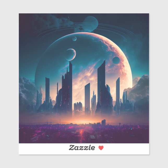 Pegatina Ciudad espacial Cyberpunk de ciencia ficción (Hoja)