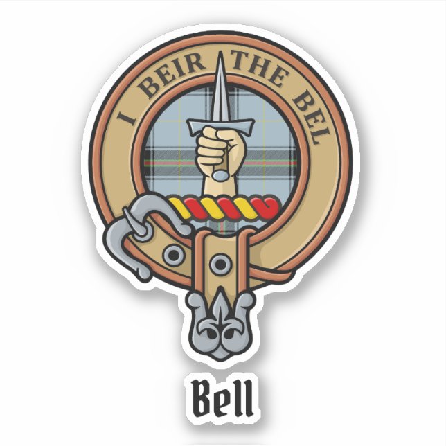 Pegatina Clan Bell Escudo sobre Tartán (Anverso)
