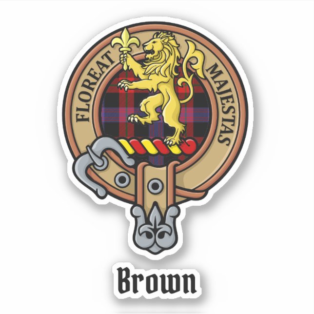 Pegatina Clan Brown Escudo sobre Tartán (Anverso)