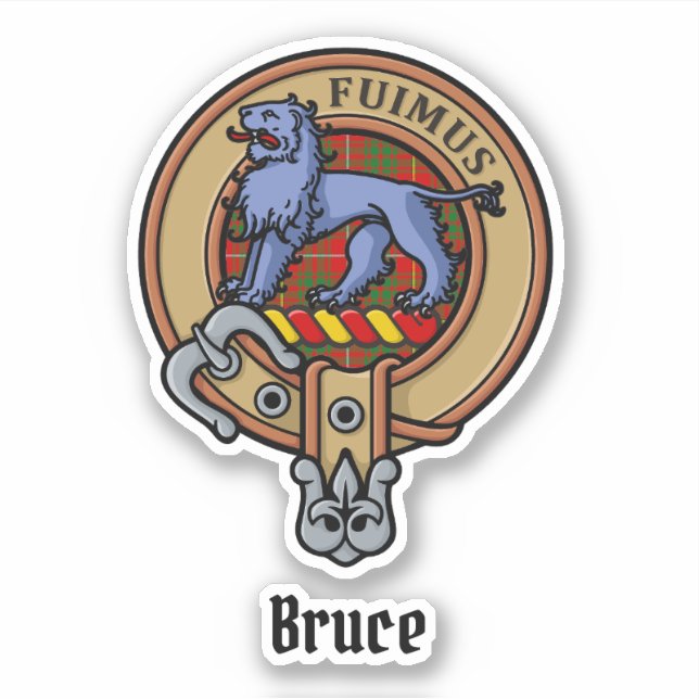 Pegatina Clan Bruce Escudo sobre Tartán (Anverso)