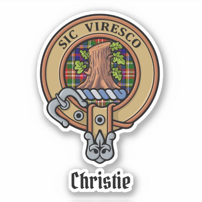 Pegatina Clan Christie Crest over Tartan (Anverso)