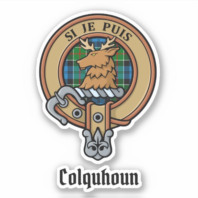 Pegatina Clan Colquhoun Escudo sobre Tartán (Anverso)