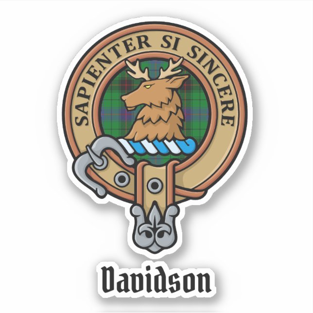 Pegatina Clan Davidson Escudo sobre Tartán (Anverso)