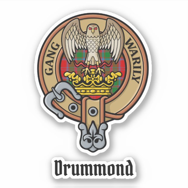 Pegatina Clan Drummond Escudo sobre Tartán (Anverso)