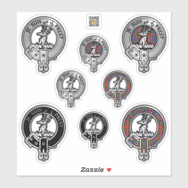 Pegatina Clan Fraser de Lovat Escudo y Tartán (Hoja)