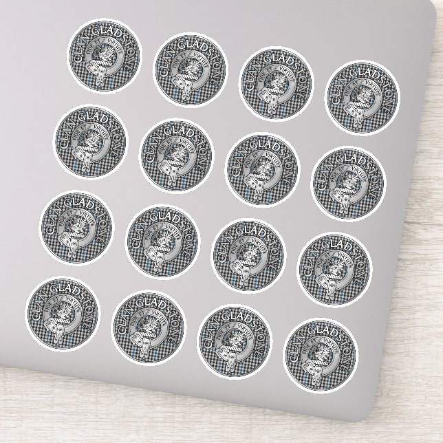 Pegatina Clan Gladstone Escudo y Tartán (Detalle)