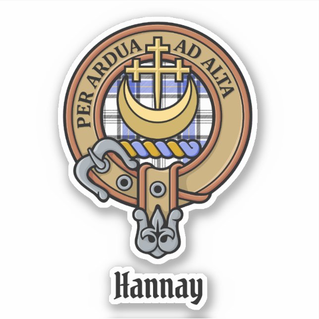 Pegatina Clan Hannay Escudo sobre Tartán (Anverso)