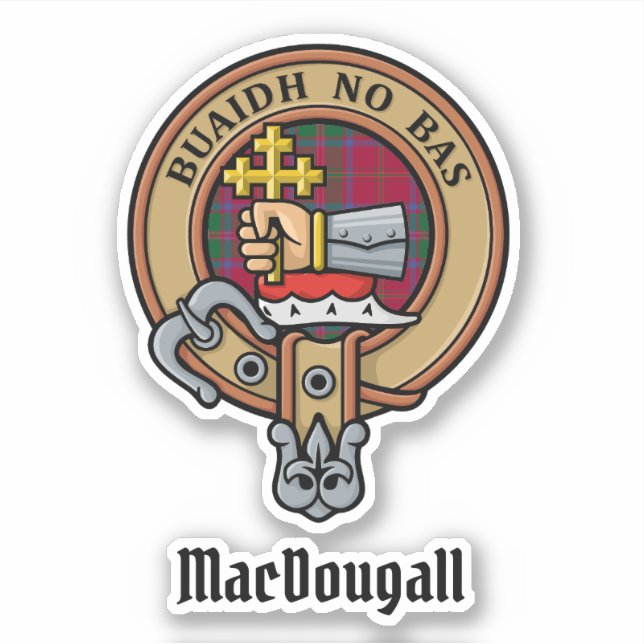 Pegatina Clan MacDougall Escudo sobre Tartán (Anverso)