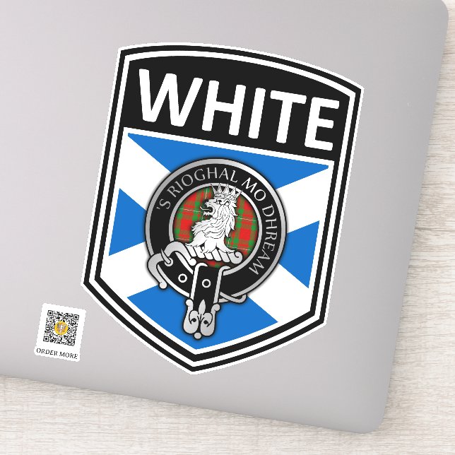 Pegatina Clan MacGregor Escudo & Tartan Saltire - Blanco (Detalle)