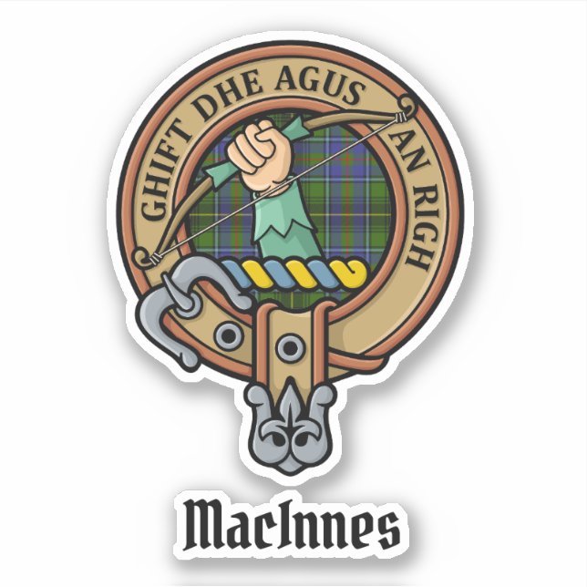 Pegatina Clan MacInnes Escudo sobre Tartán (Anverso)