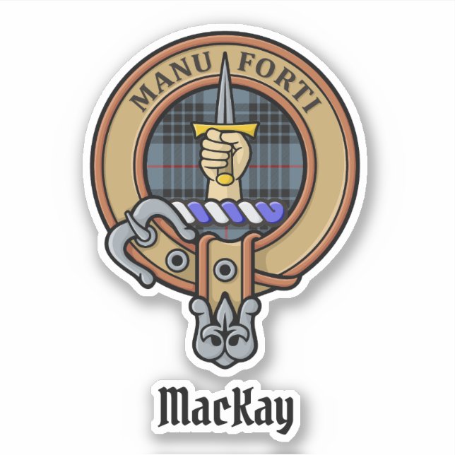 Pegatina Clan MacKay Escudo sobre Blue Tartán (Anverso)