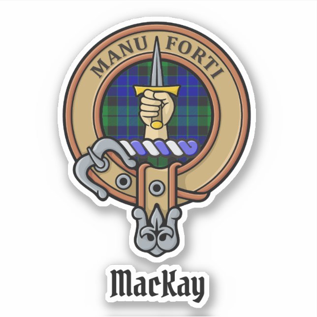 Pegatina Clan MacKay Escudo sobre Tartán (Anverso)
