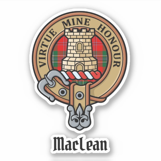 Pegatina Clan MacLean Escudo sobre Tartán (Anverso)