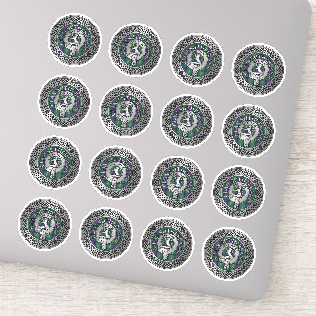 Pegatina Clan Sutherland Escudo y Tartan Knot (Detalle)