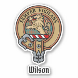 Pegatina Clan Wilson Escudo sobre el antiguo Tartán