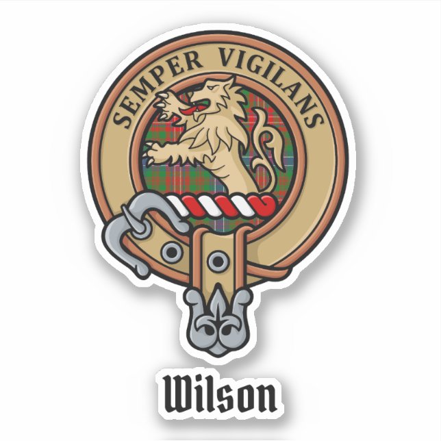 Pegatina Clan Wilson Escudo sobre Tartán Moderno (Anverso)