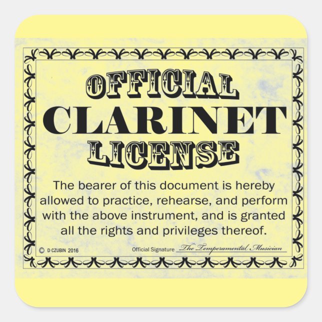Pegatina Clarinet License Square (Anverso)
